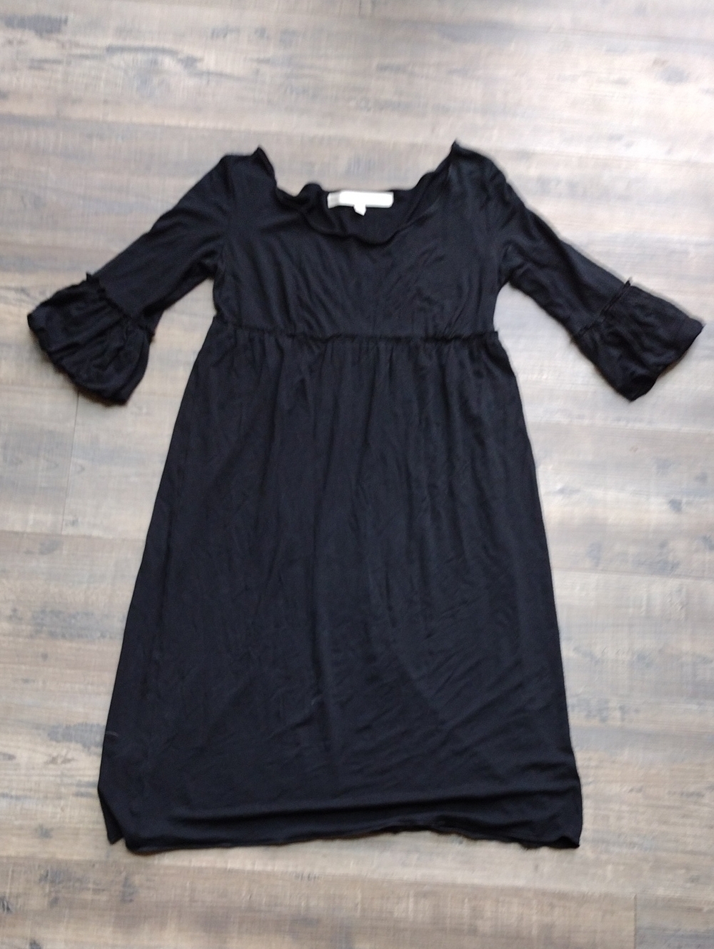 Studio M Black Midi Dress with Empire Waist and Ruffle Sleeves